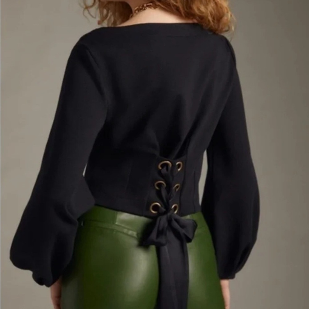Maeve Black Lace-Up Back Sweatshirt